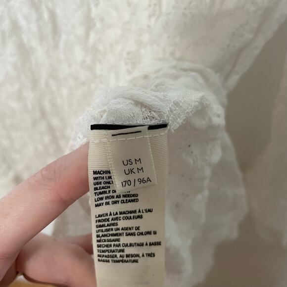 Free People White Tunic Top M Womens Button Front Collared Long Sleeve Lace Tie - Picture 9 of 10